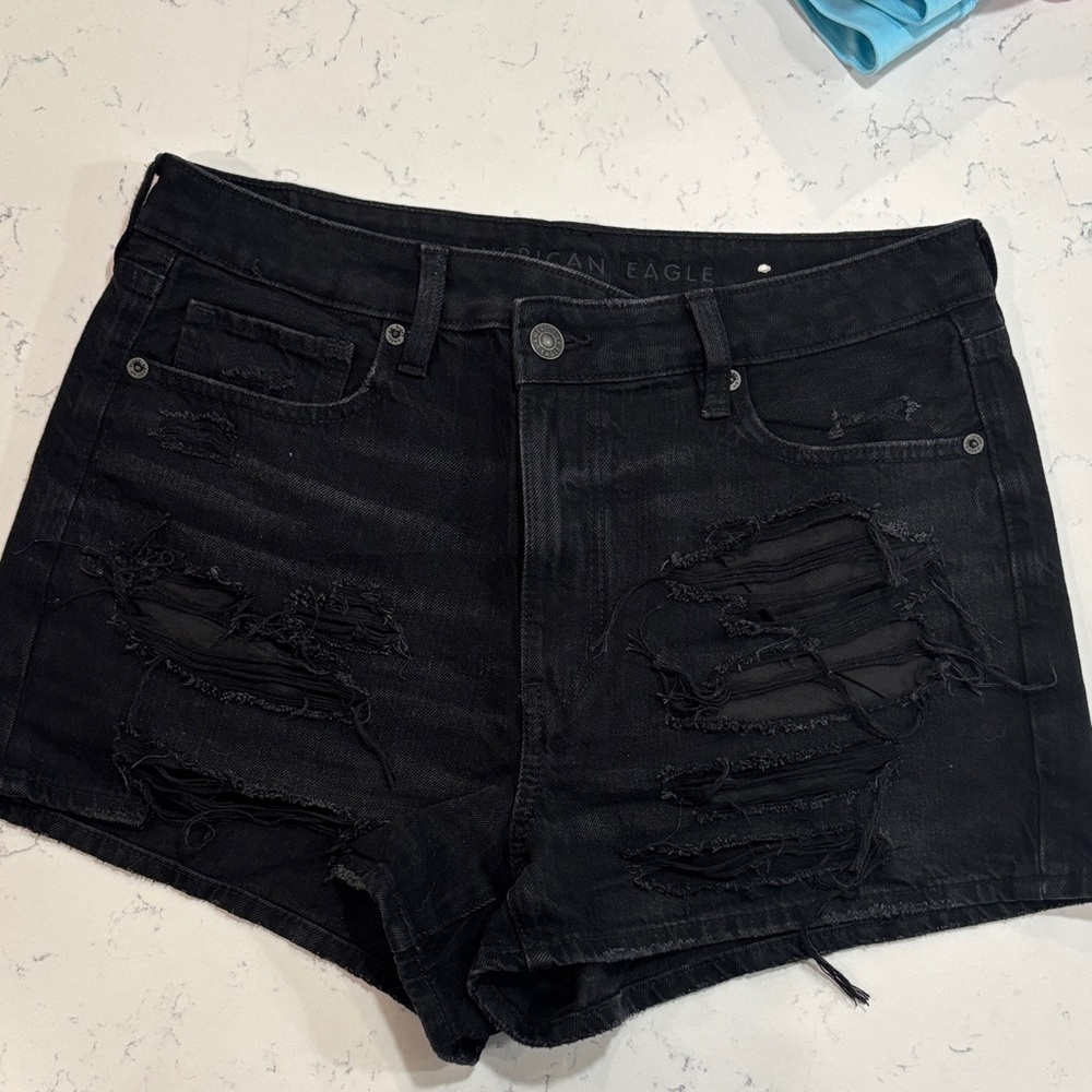 American Eagle Outfitters Black Ripped Jean Shorts